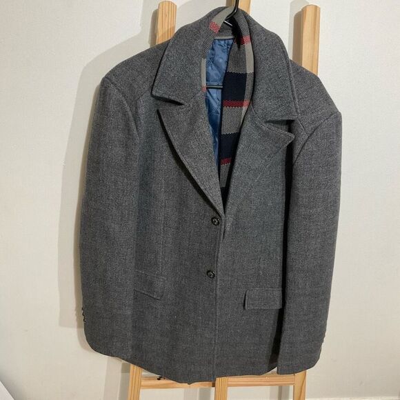No brand men’s pea coat with button in scarf wool blend winter coat size XL - Picture 1 of 11